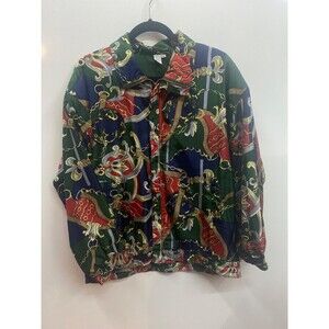 Vtg FUDA International Jacket L Silk Bomber Shoulder Pads Equestrian 90s